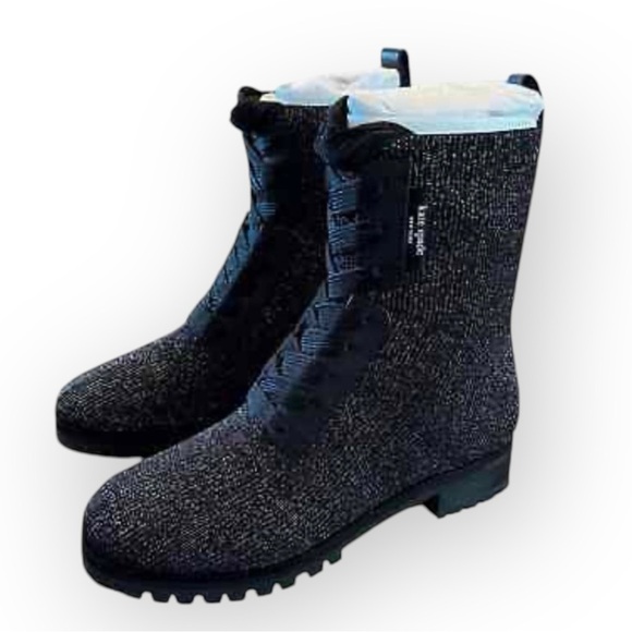 Kate Spade Merigue Knit Combat Boot Lace Up in Black/Silver - Picture 3 of 5